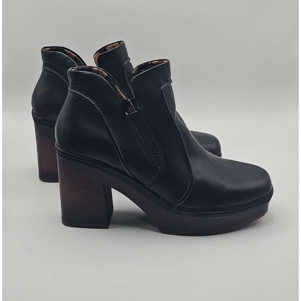 Korks Robin Clog Bootie Black Platform Heeled Ankle Boots 8.5 Western Rockabilly